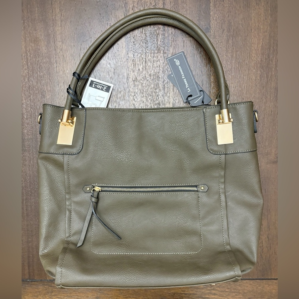 NWT‎ La Terre Fashion Tote Handbag and Wallet 2 in 1 Olive Green